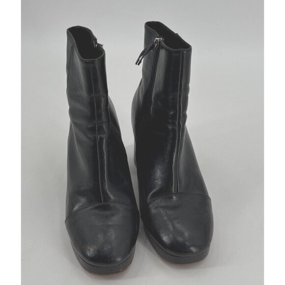 ASOS Design Black Leather Ankle Boots Mid Block Heel Zip Size 7 Womens - Picture 2 of 13